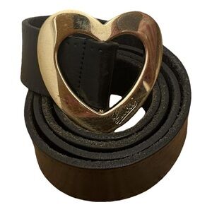 Gucci Black Belt with Gold Heart Buckle